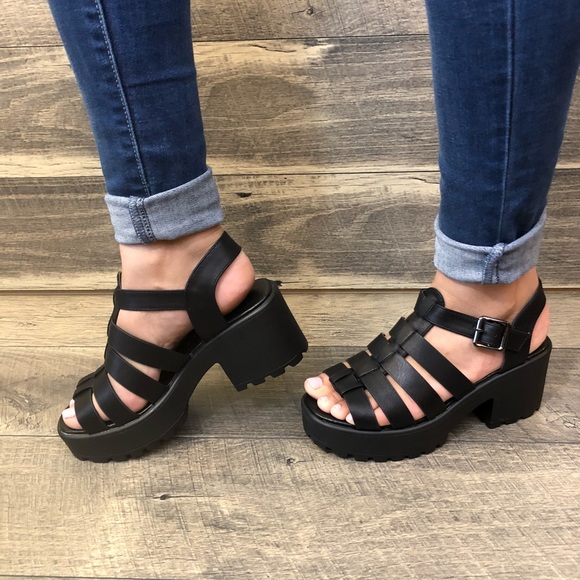 LAST 1❤️Women OPEN TOE Caged Lug Sole Sandal - Picture 5 of 6